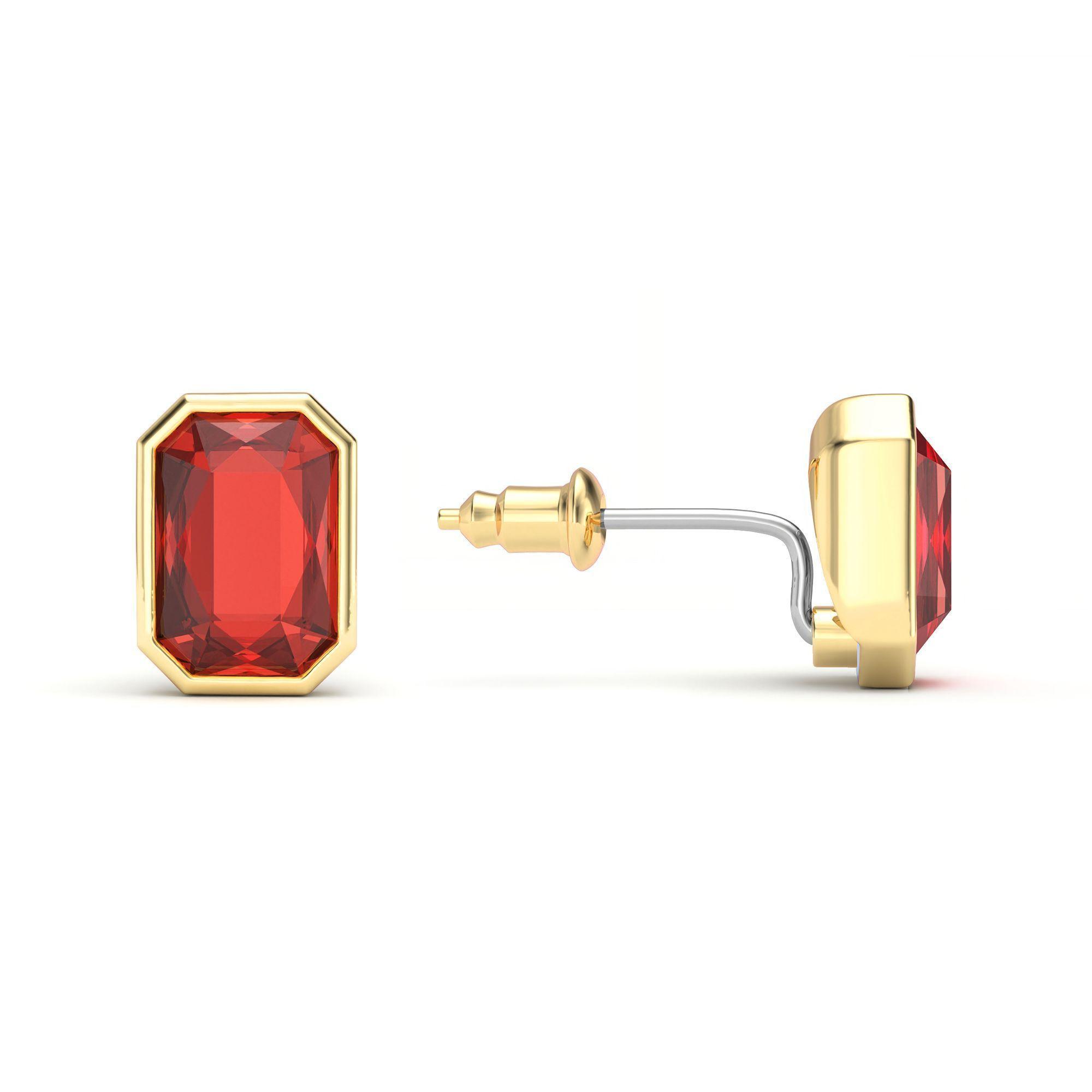 Aros Octágono con cristal de Swarovski Rojo Escarlata en oro-4