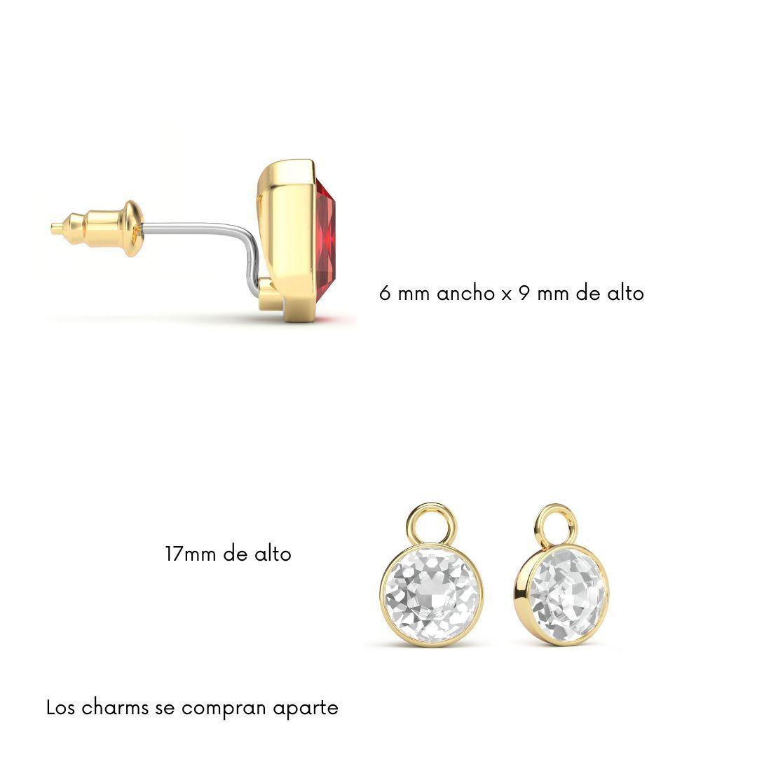 Aros Octágono con cristal de Swarovski Rojo Escarlata en oro-6