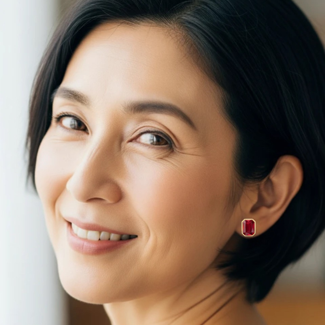 Aros Octágono con cristal de Swarovski Rojo Escarlata en oro-3