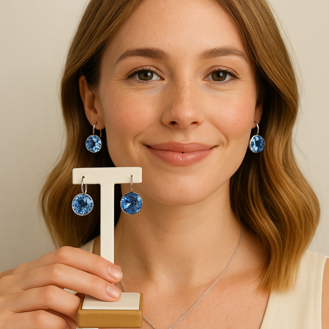 Aros colgantes Bella con cristal zafiro claro de 14mm en plata-2