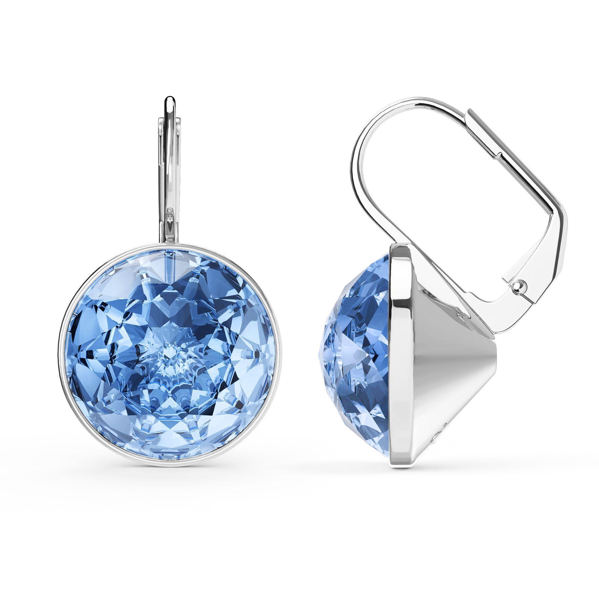 Aros colgantes Bella con cristal zafiro claro de 14mm en plata-5