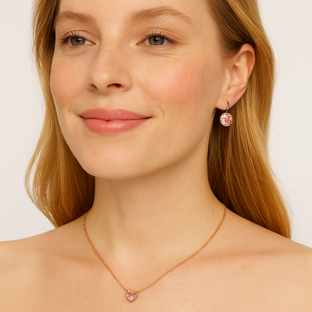 Collar solitario con corazón pequeño de 7mm con Cristal Rosa vintage bañado en oro rosa-2