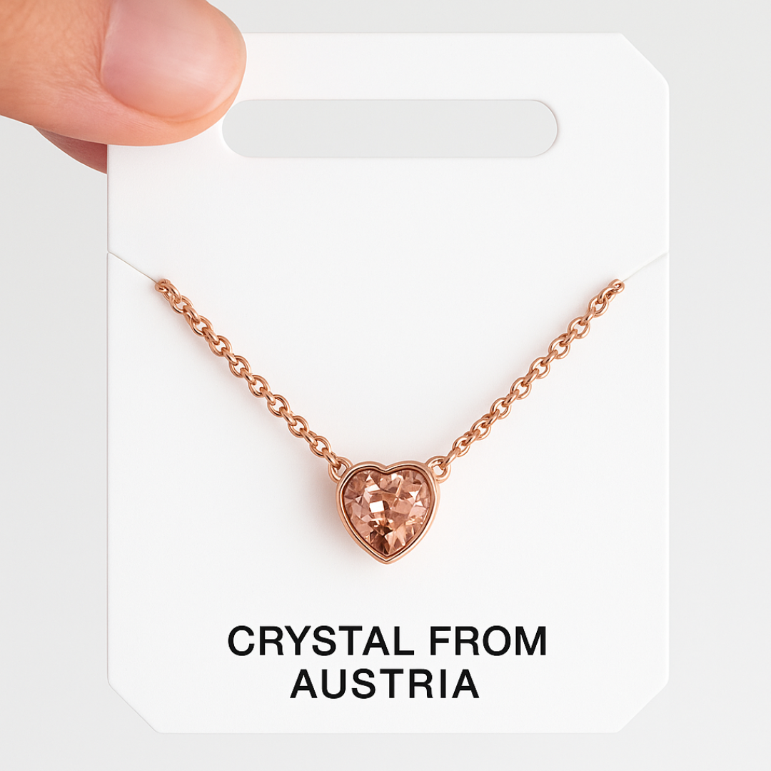 Collar solitario con corazón pequeño de 7mm con Cristal Rosa vintage bañado en oro rosa-5