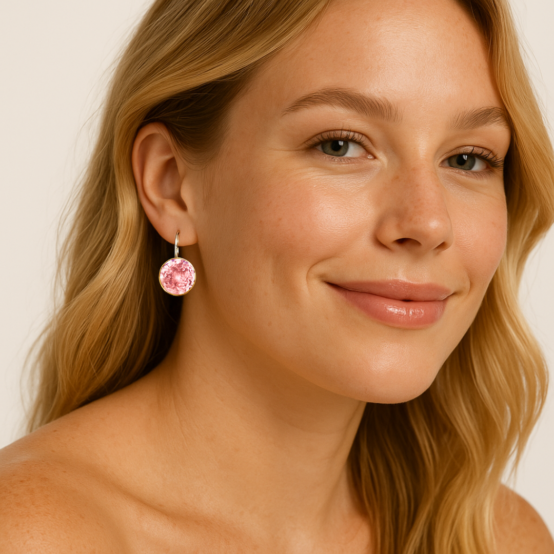 Pendientes Bella Rosa Claro en Oro con Cristal de 14 mm-3