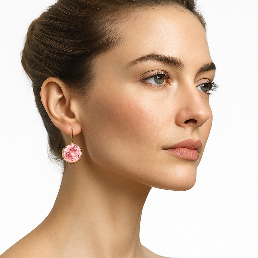 Pendientes Bella Rosa Claro en Oro con Cristal de 14 mm-5