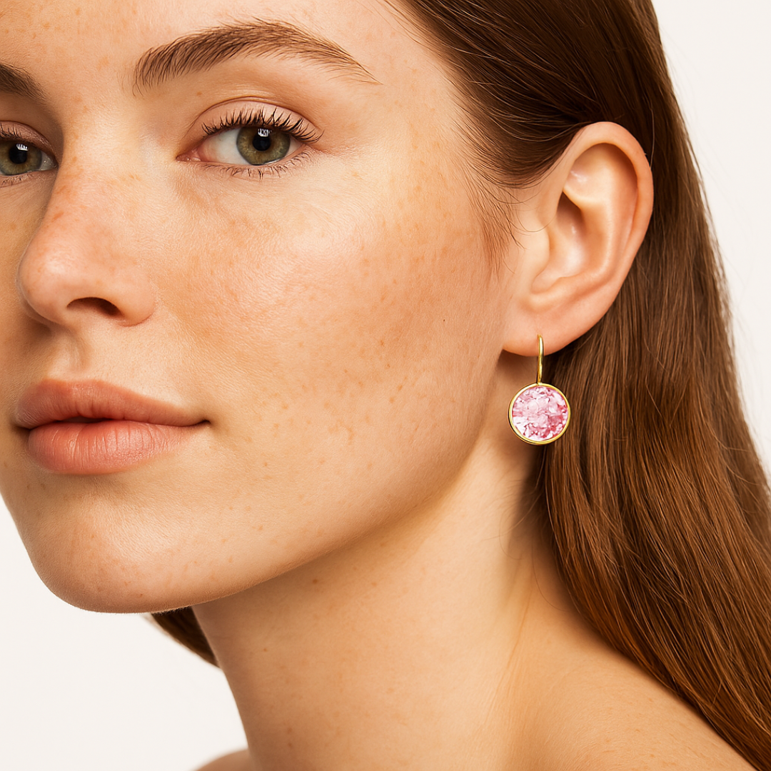 Pendientes Bella Rosa Claro en Oro con Cristal de 14 mm-6