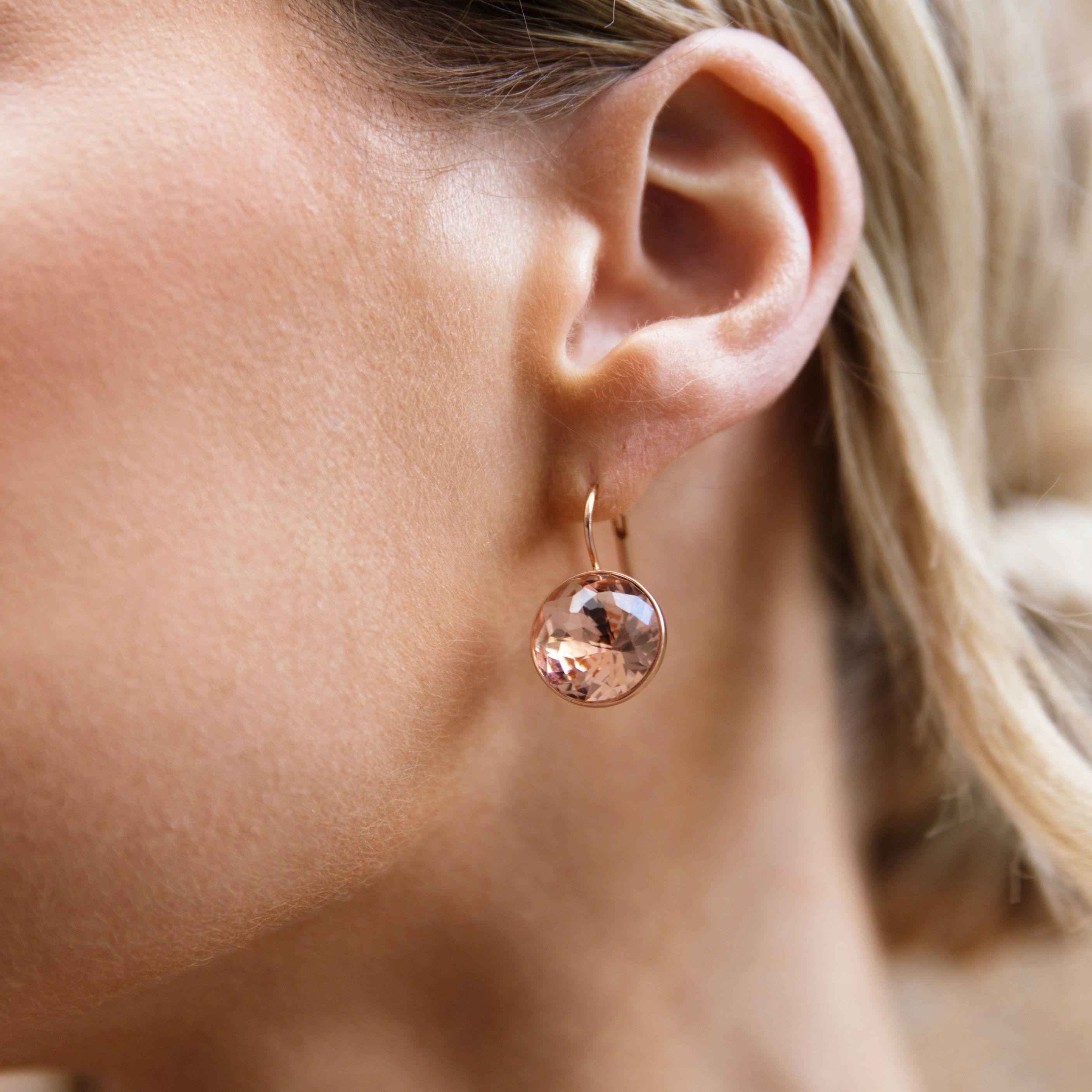 Aros Bella con cristal vintage Rose de 14mm baño en oro rosa-2