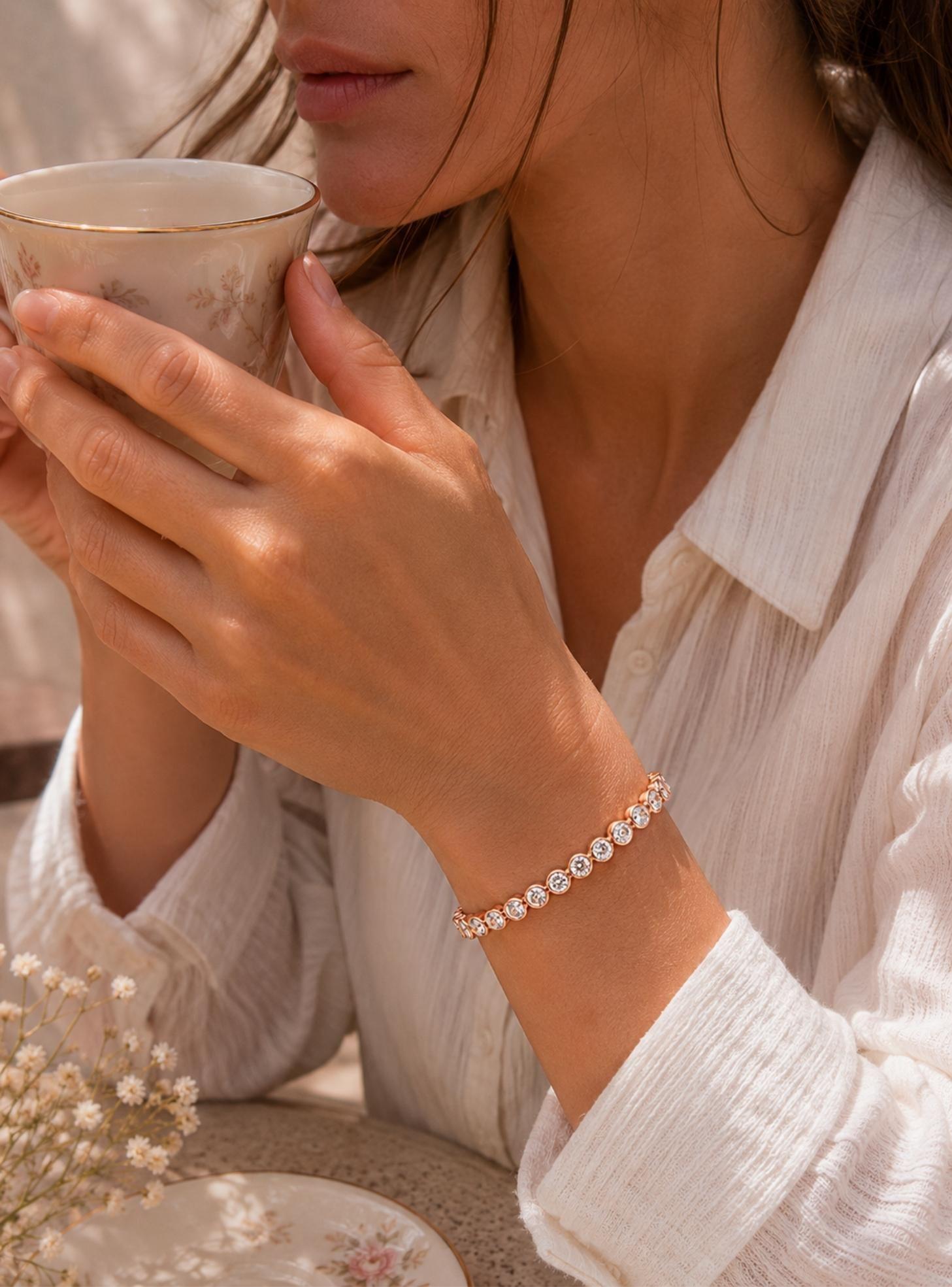 PulseraPulsera tennis con cristales Swarovski® transparentes bañados en oro rosa-2