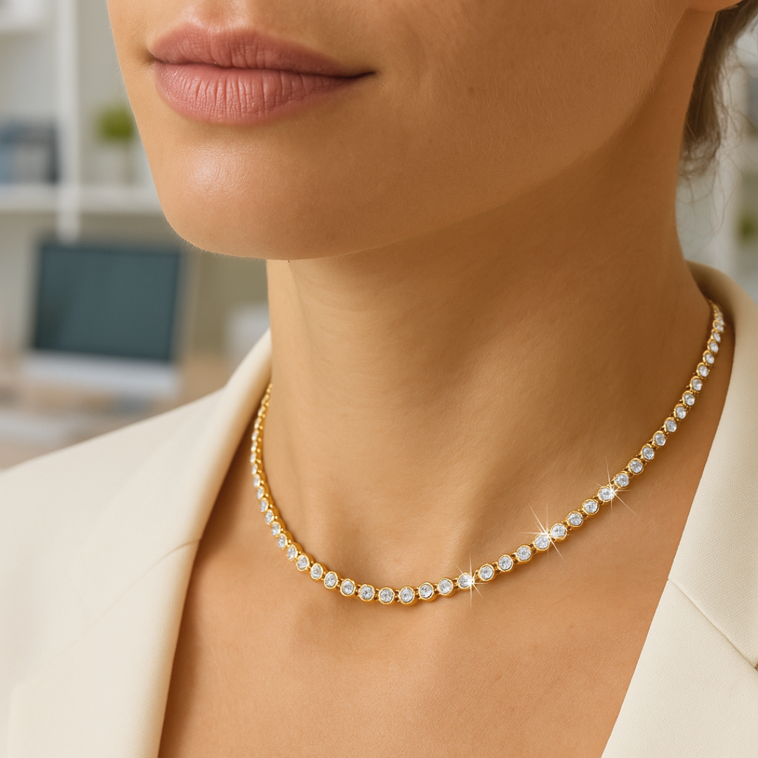 Collar Tennis con Cristales Swarovski Baño en Oro de 16k-3