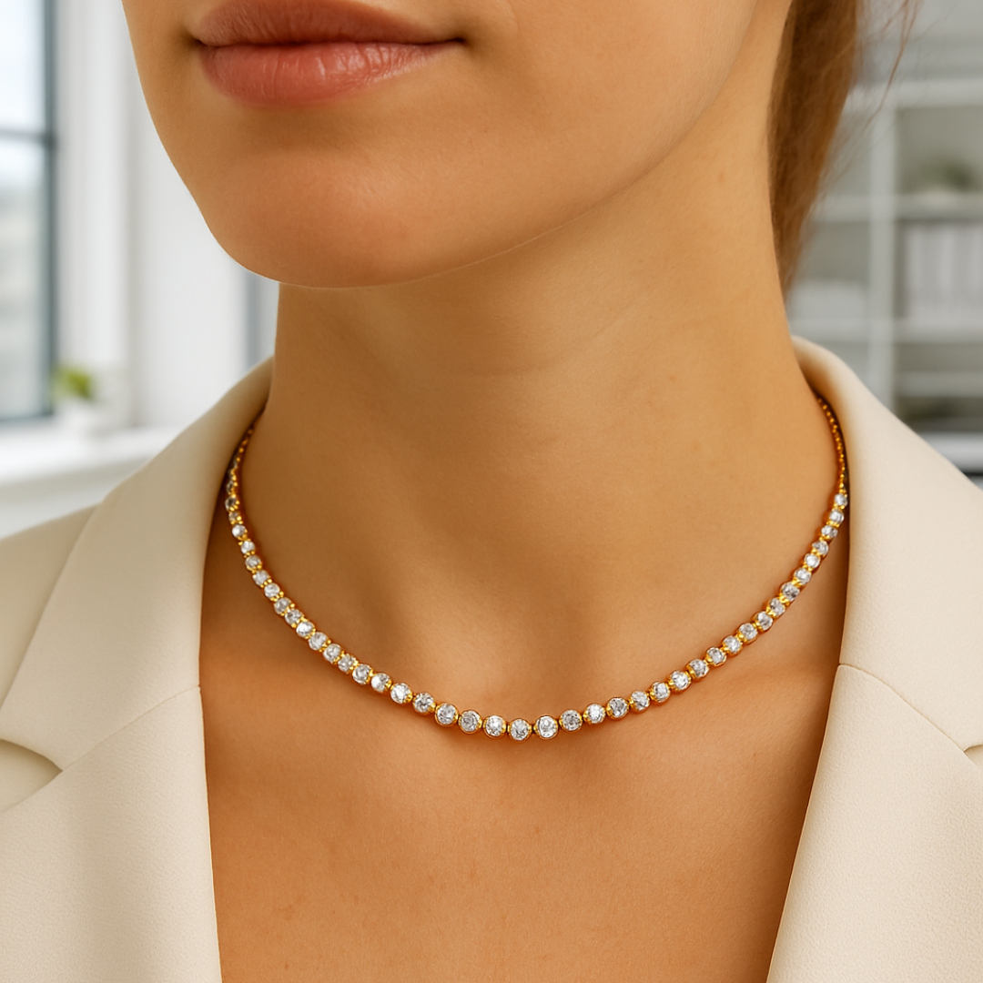 Collar Tennis con Cristales Swarovski Baño en Oro de 16k-4