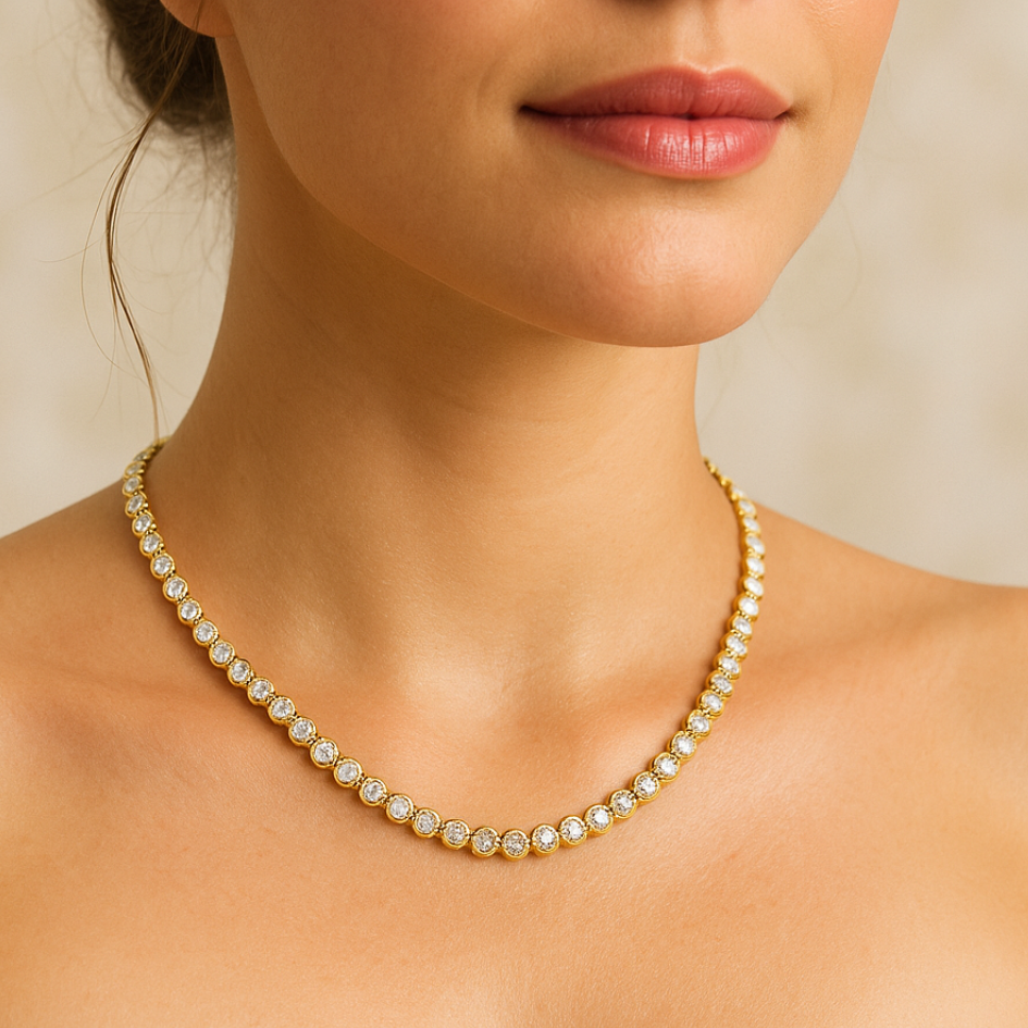 Collar Tennis con Cristales Swarovski Baño en Oro de 16k-2