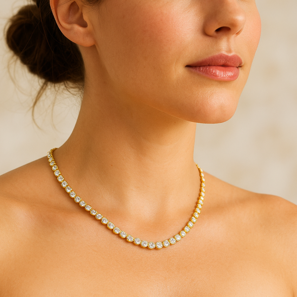 Collar Tennis con Cristales Swarovski Baño en Oro de 16k-3
