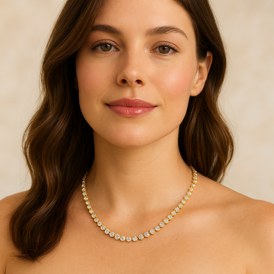 Collar Tennis con Cristales Swarovski Baño en Oro de 16k-4