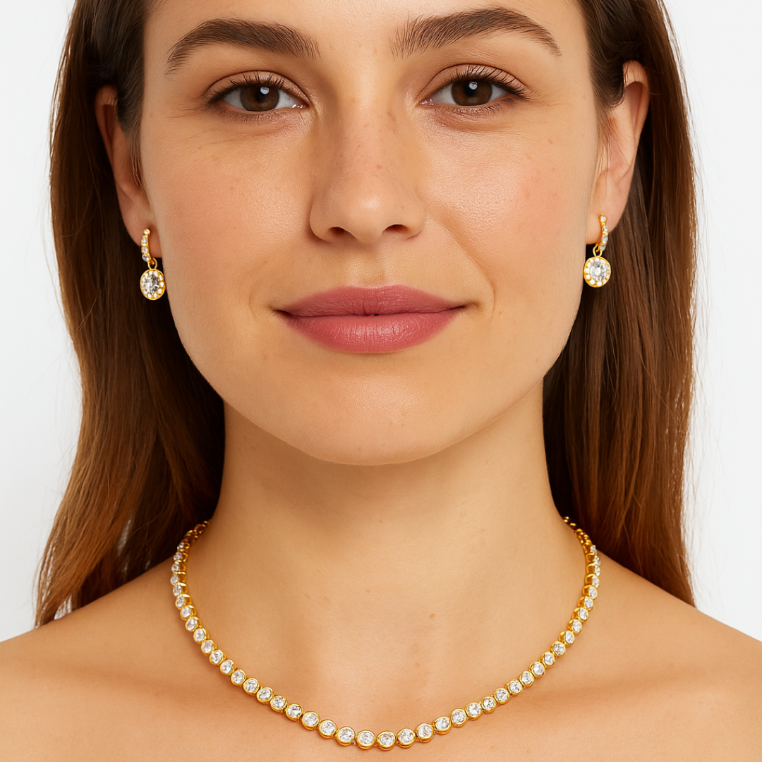 Collar Tennis con Cristales Swarovski Baño en Oro de 16k-6