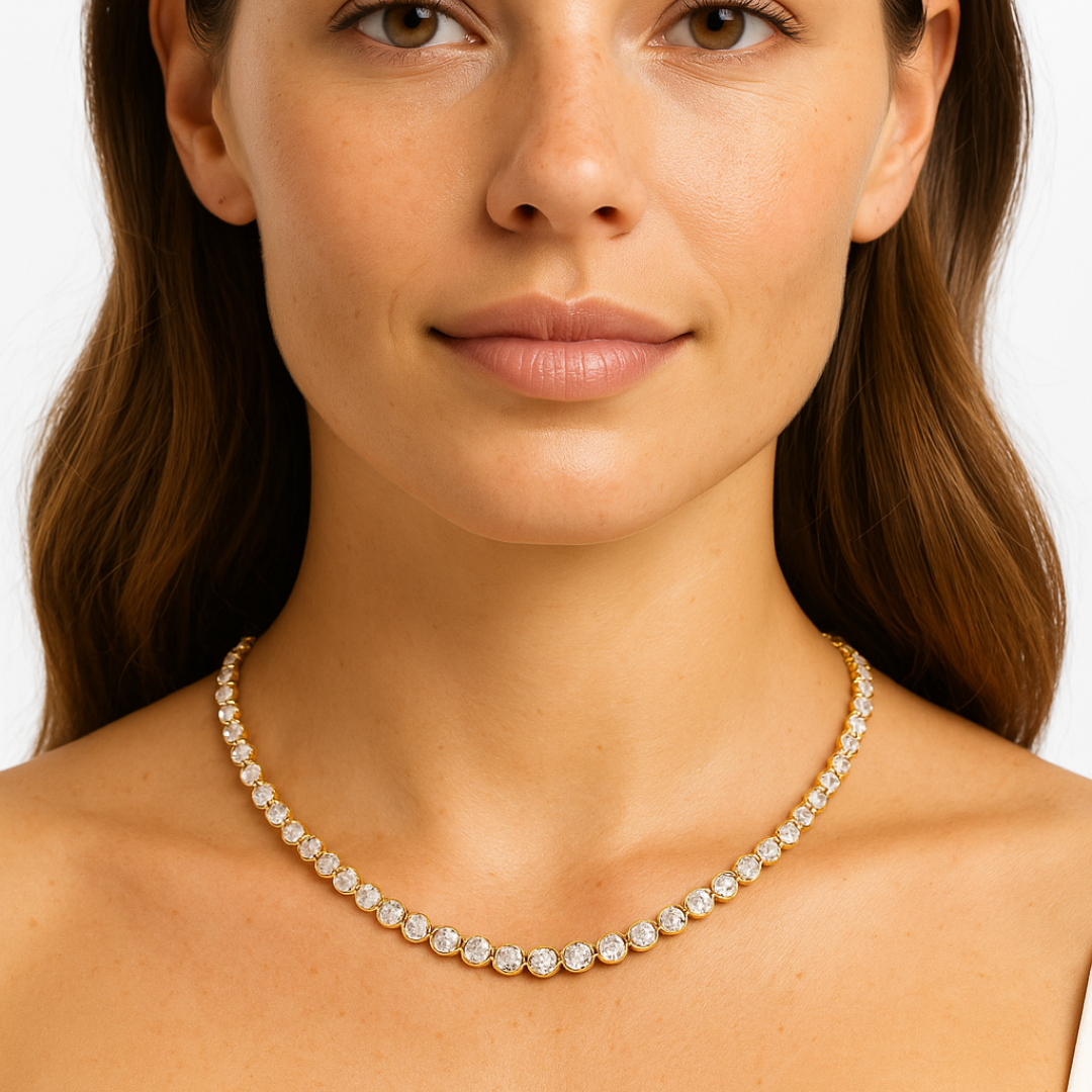 Collar Tennis con Cristales Swarovski Baño en Oro de 16k-7