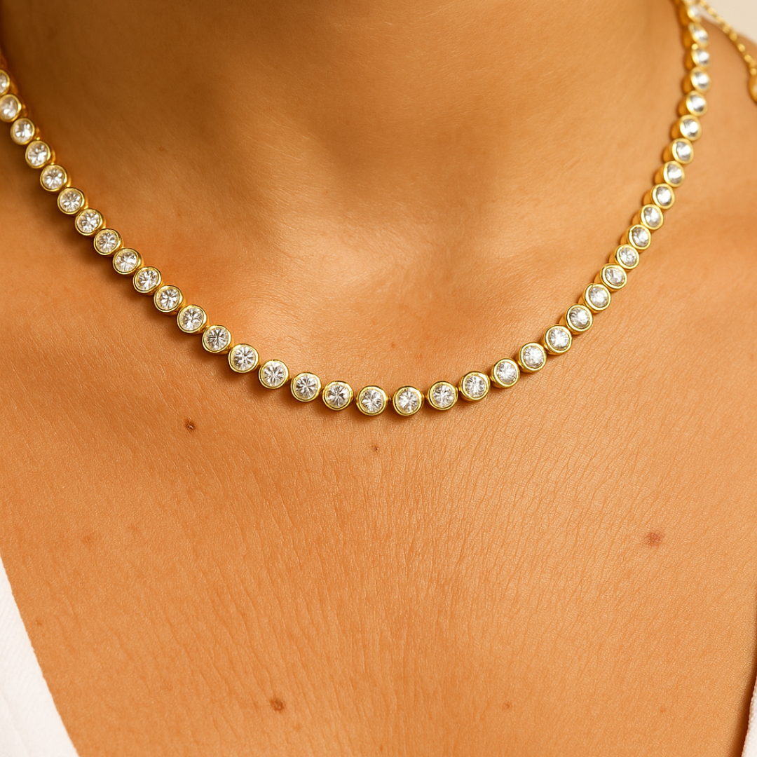 Collar Tennis Oro Mujer con Cristales de Austria Elegante -2