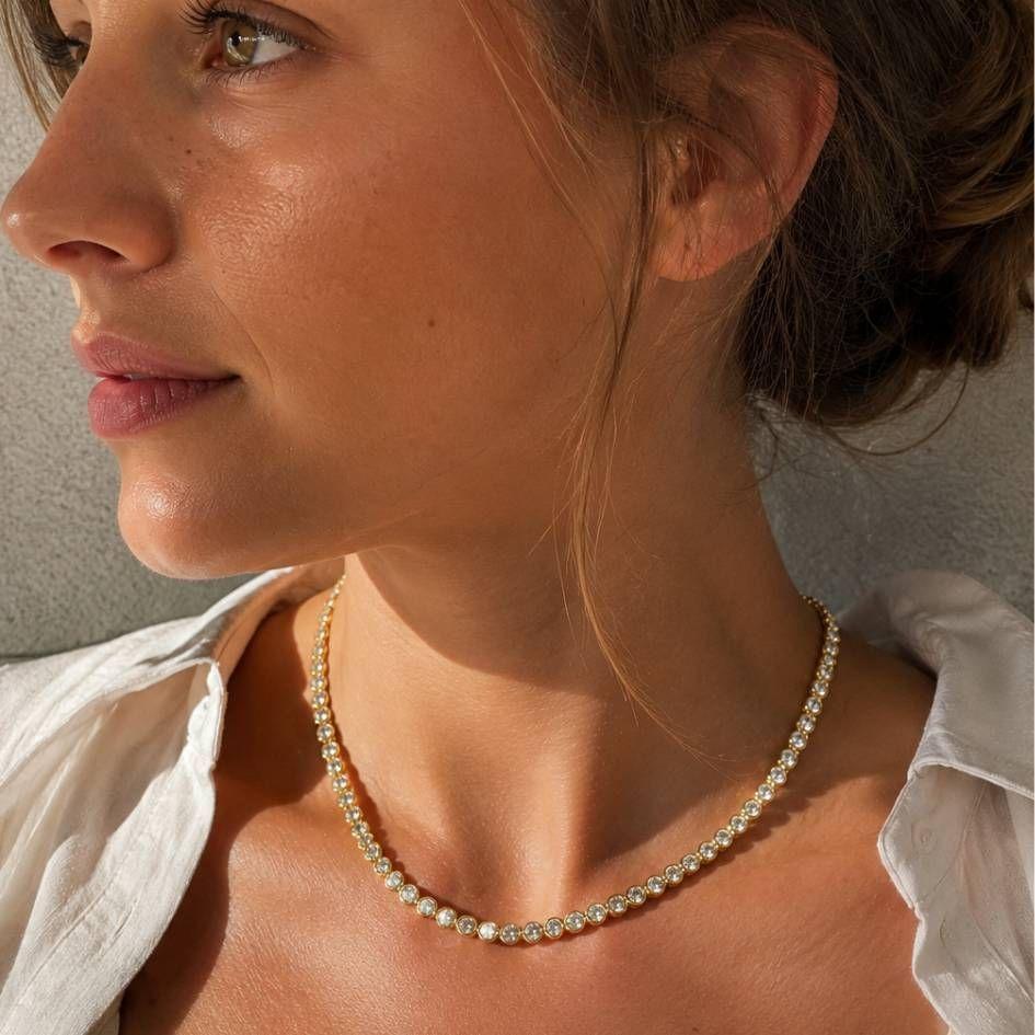 Collar Tennis Oro Mujer con Cristales de Austria Elegante -3