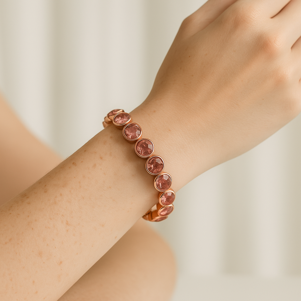 Pulsera Tennis Oro Rosa con Cristales de Swarovski Rosa Vintage-2