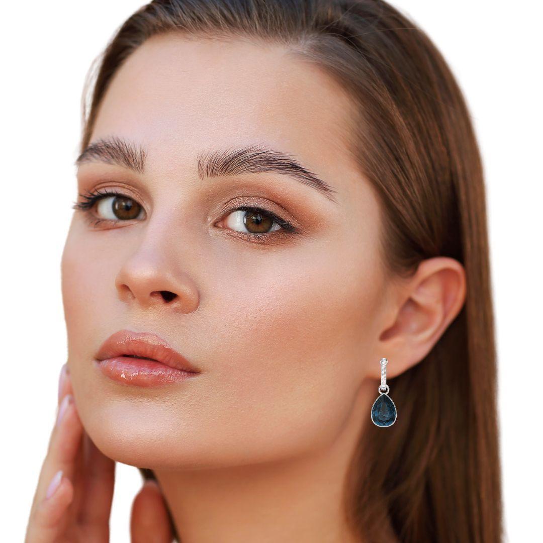 AROS COLGANTES TEARDROP CON CRISTAL DE AUSTRIA AZUL MONTANA BAÑO EN RODIO-2