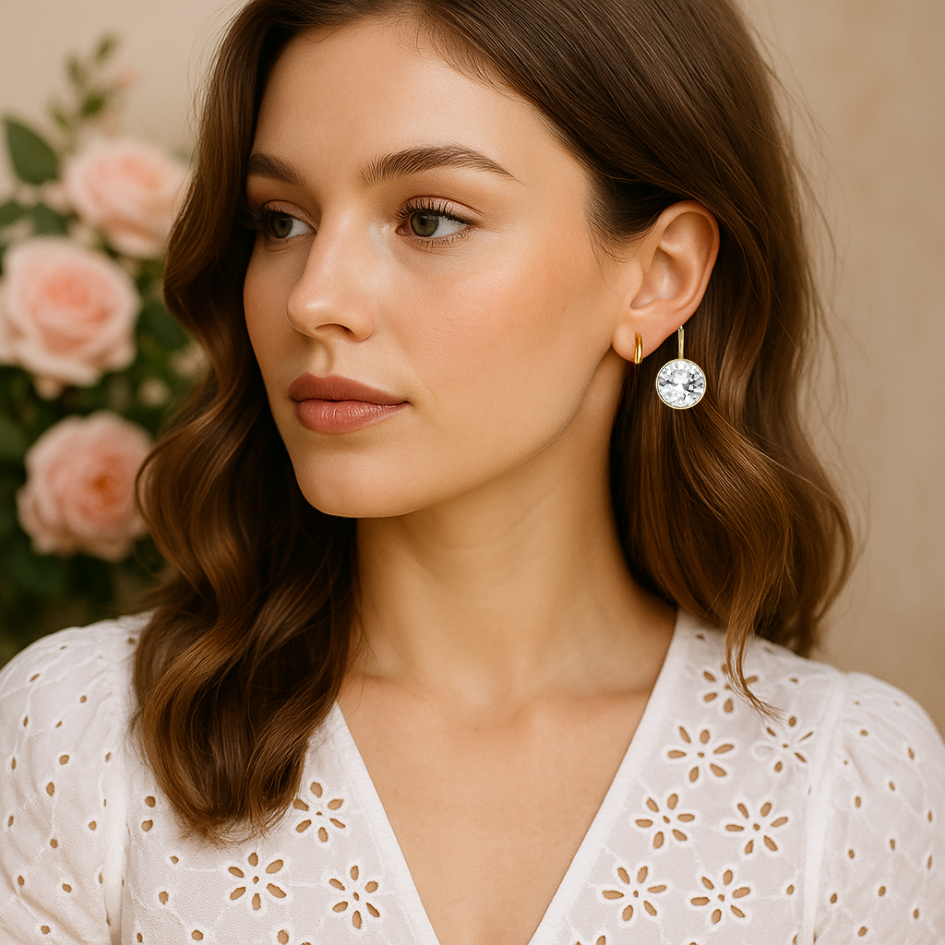 Pendientes Bella – Cristales de Swarovski Transparentes de 13 mm y Baño en Rodio-3