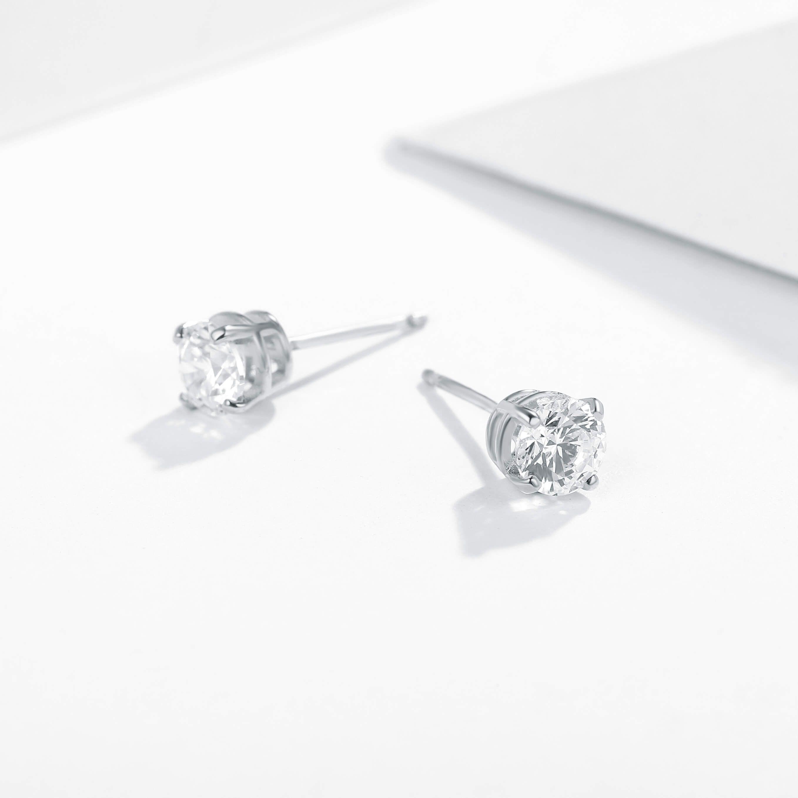 Aros solitario de cristal de Austria pequeño 4 mm,  chapados en rodio-2