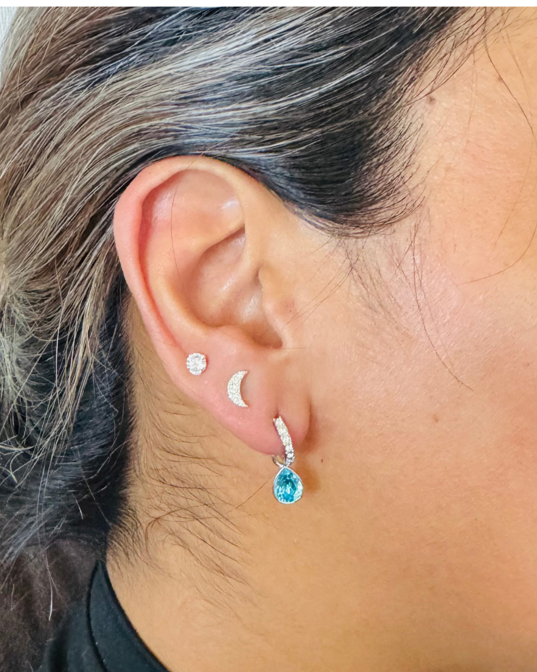 Aros solitario de cristal de Austria pequeño 4 mm,  chapados en rodio-3