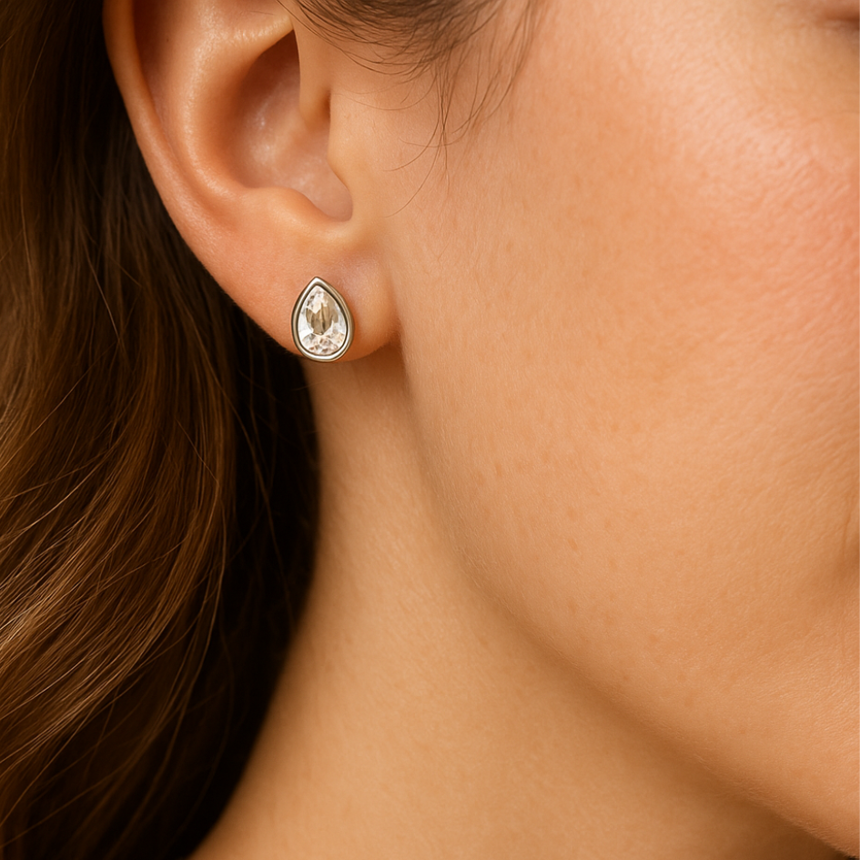 Set Lágrima Brillante Cristal Austriaco Collar y Aros Rodio -3