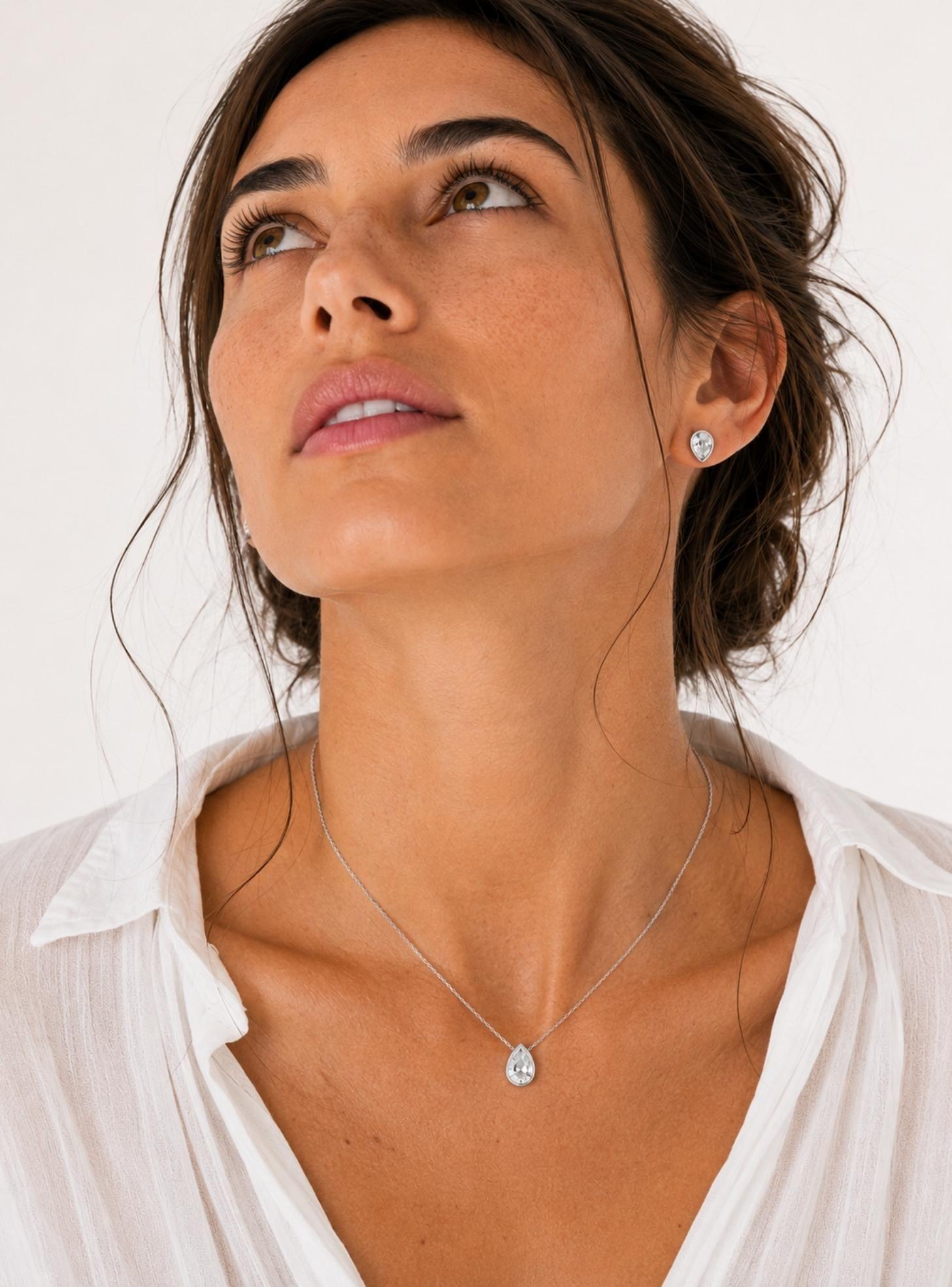 Set Gota Rodio con Cristales de Austria – Collar y Aros Mujer Elegantes-2