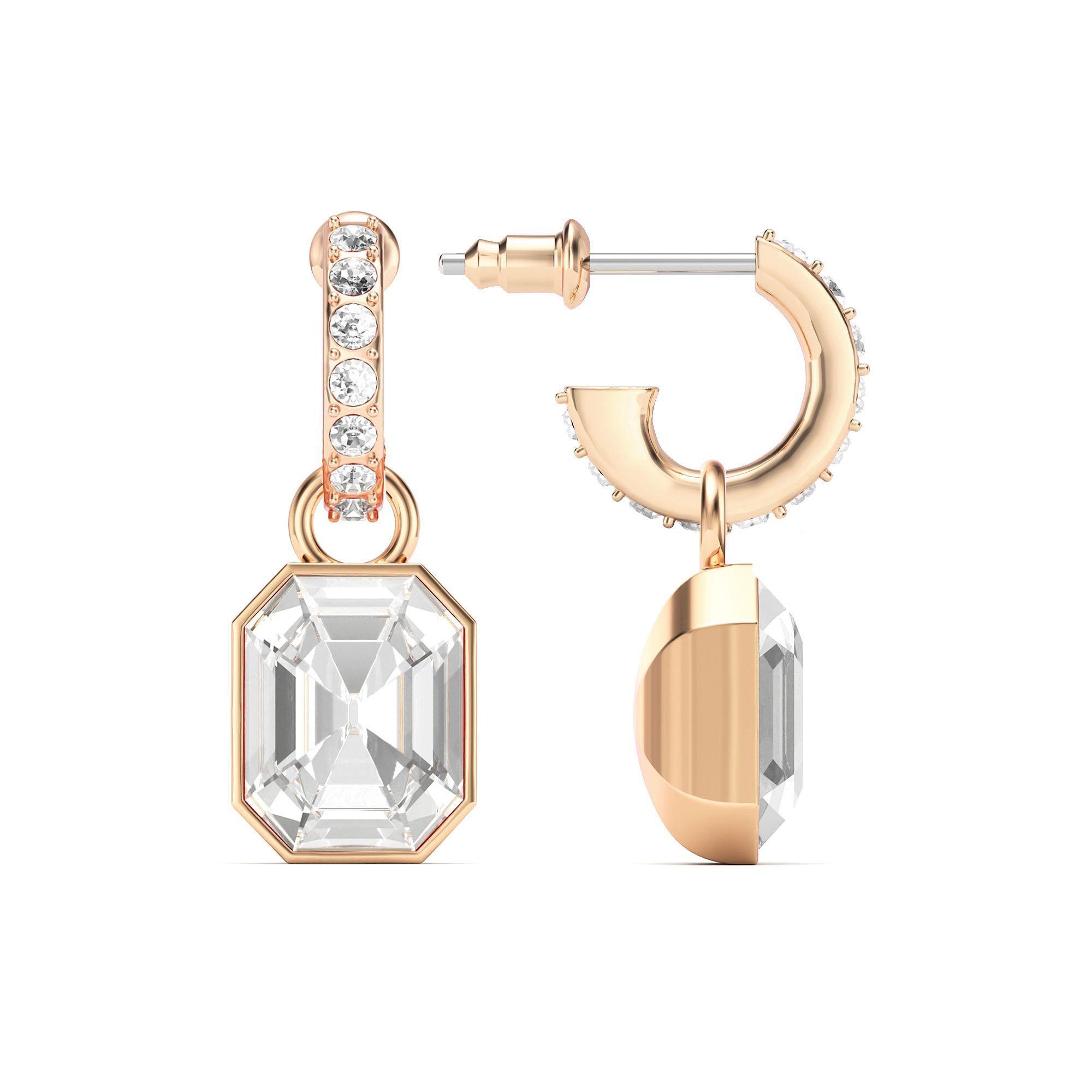 Aros colgantes octagonales con cristales de Swarovski en oro rosado-1