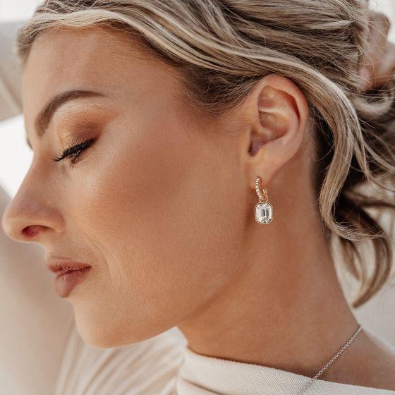 Aros colgantes octagonales con cristales de Swarovski en oro rosado-2