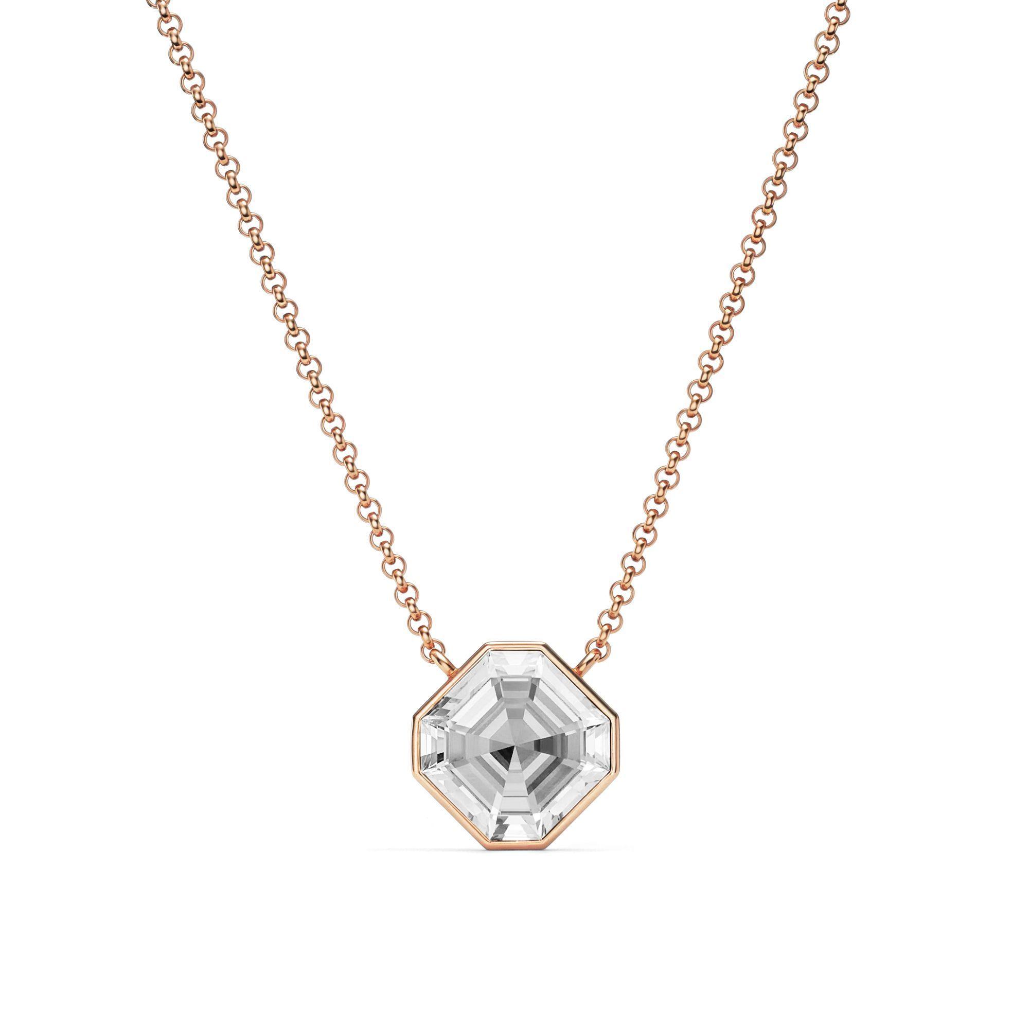 Collar Asscher con cristal de Swarovski transparente baño en oro rosa-0