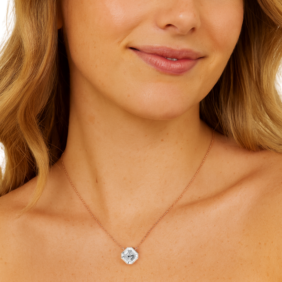 Collar Asscher con cristal de Swarovski transparente baño en oro rosa-4