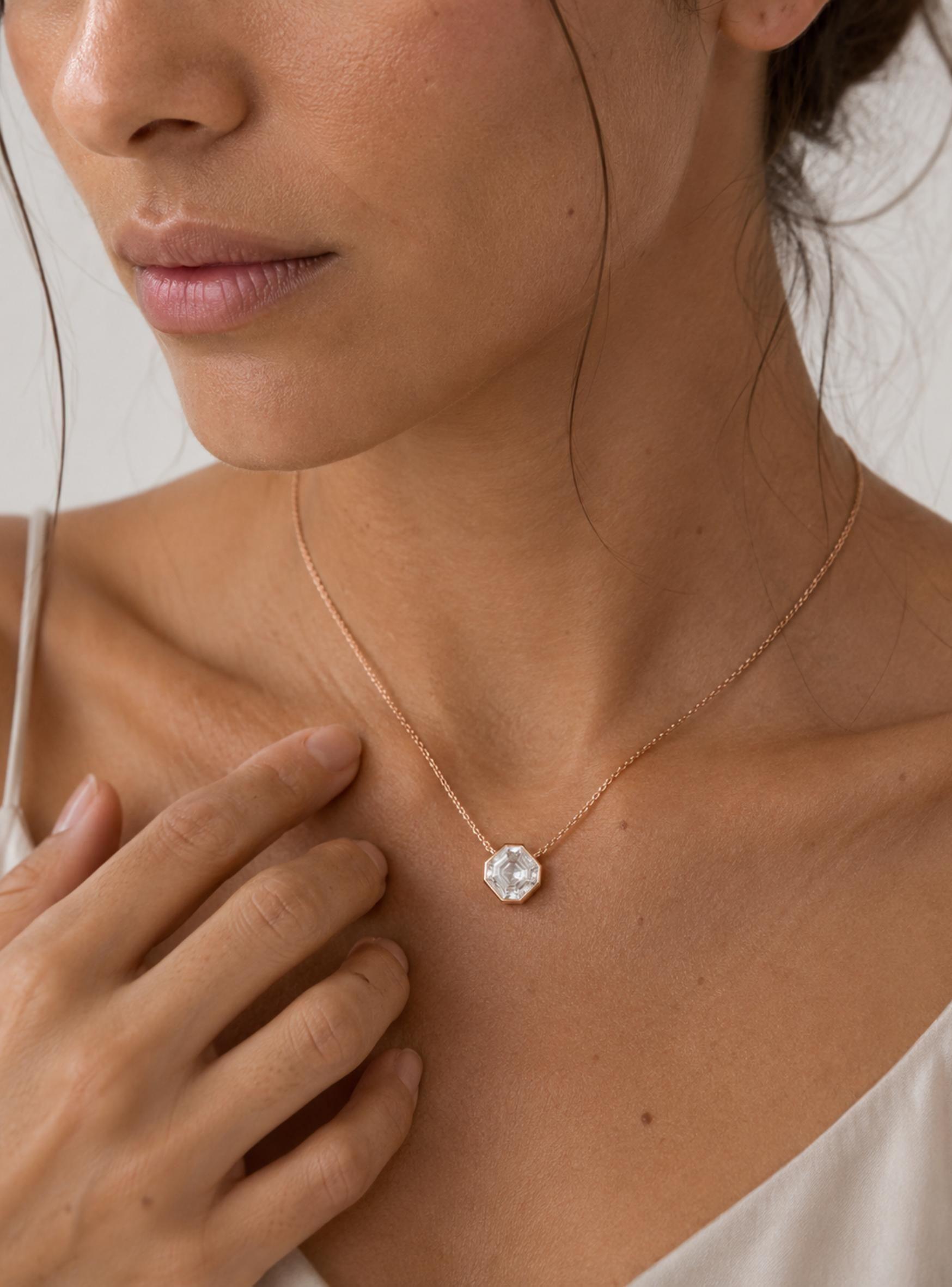 Collar Asscher Oro Rosa con Cristal de Austria Transparente  Bloom-2