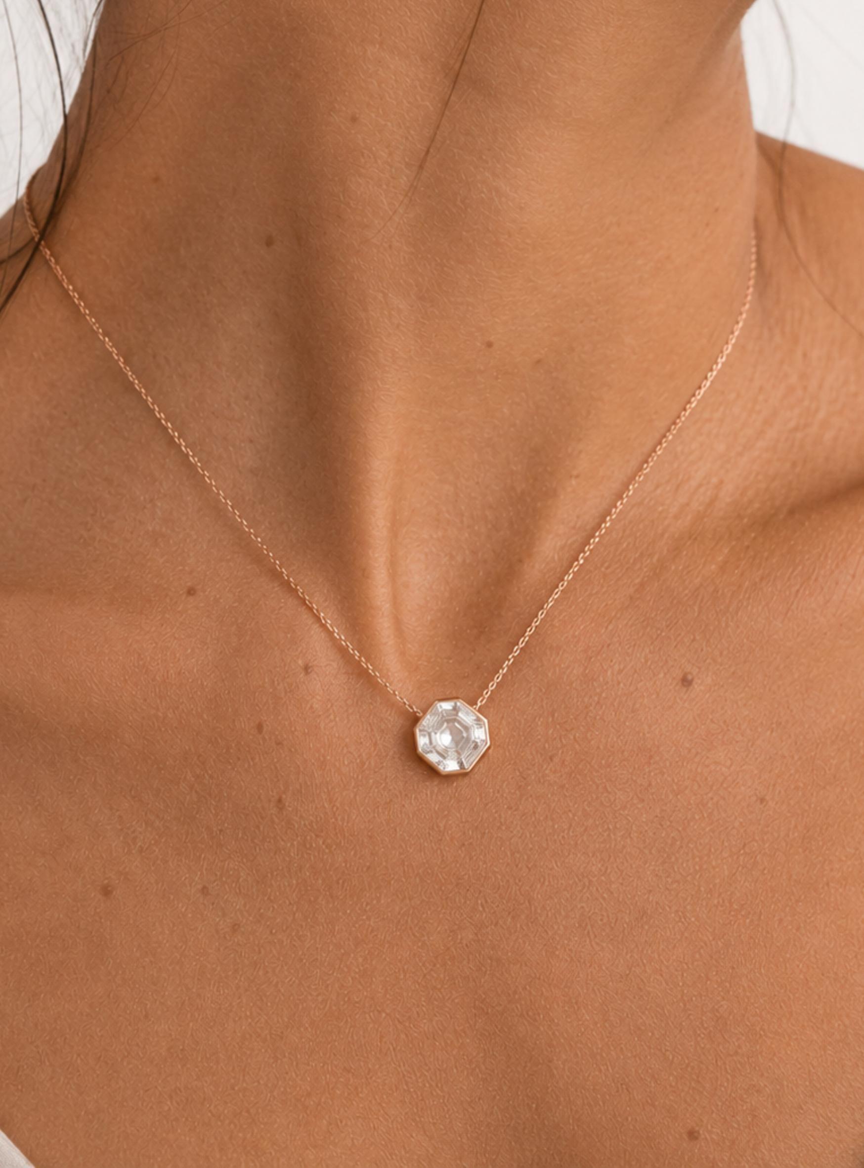 Collar Asscher Oro Rosa con Cristal de Austria Transparente  Bloom-4