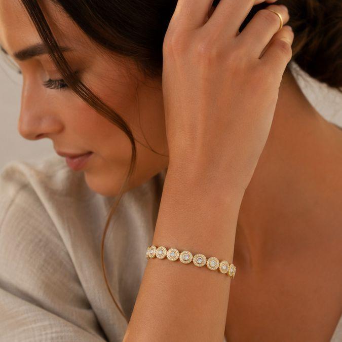 Pulsera Angelic Tennis con Cristales Transparentes en Baño de Oro-3