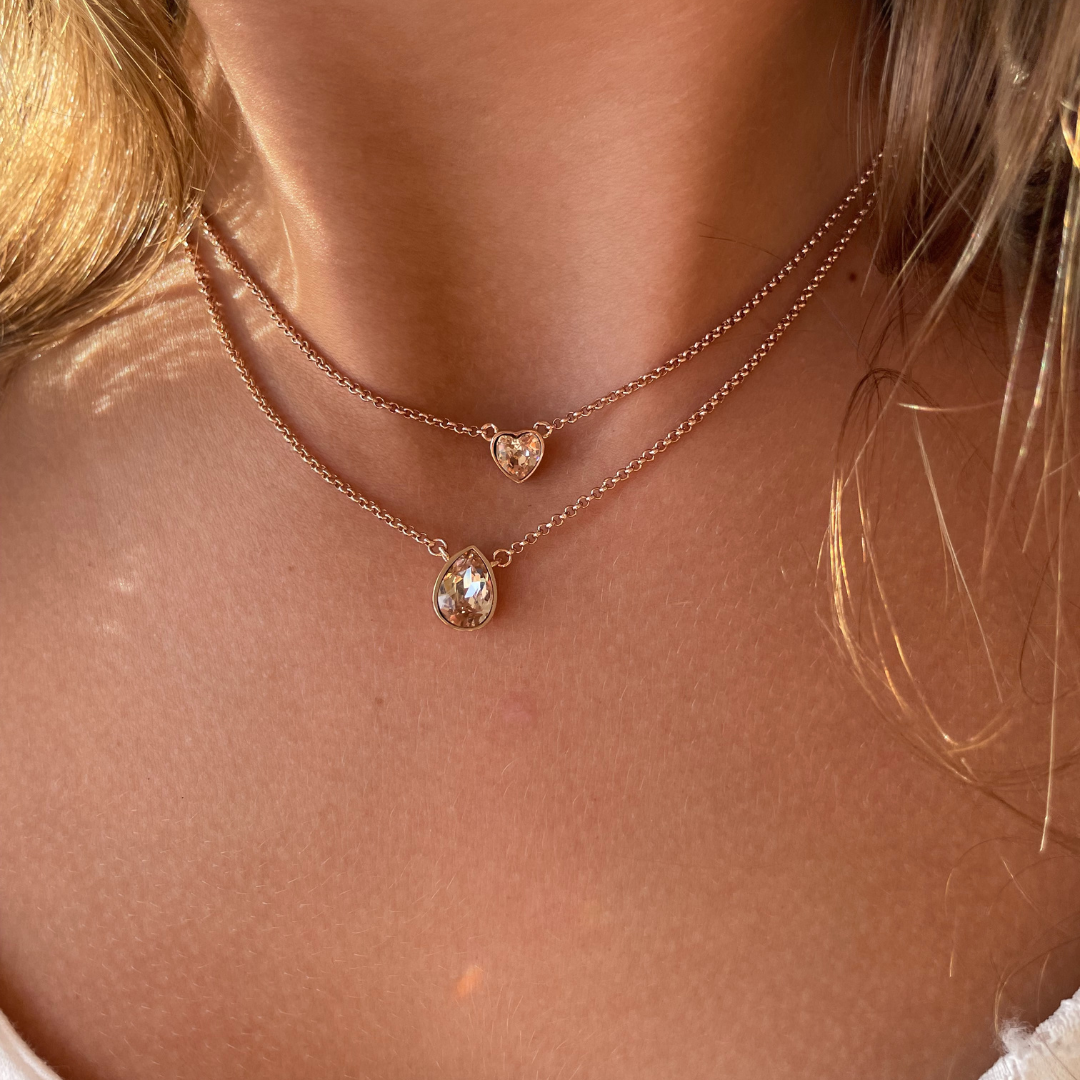 Collar Teardrop con cristal Rosa Vintage en oro rosa-1
