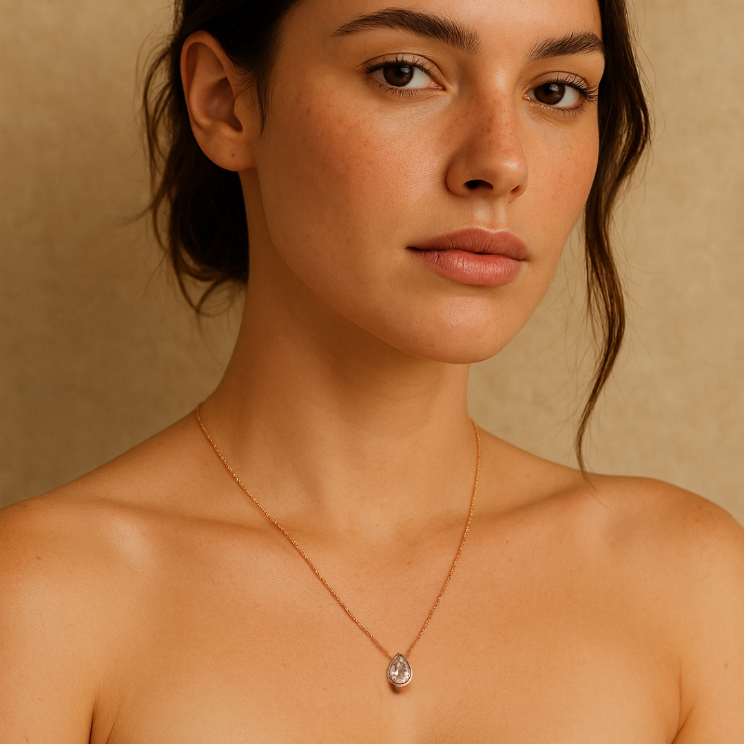 Collar Teardrop con cristal Rosa Vintage en oro rosa-3