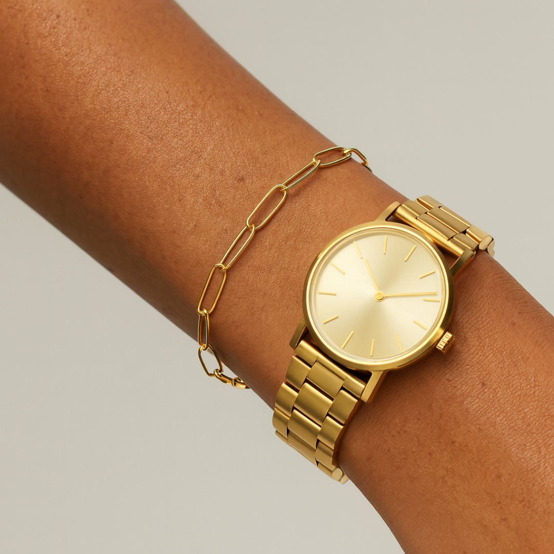 Pulsera Eslabones Apilable Baño Oro Hipoalergénica Ajustable 18 cm-1