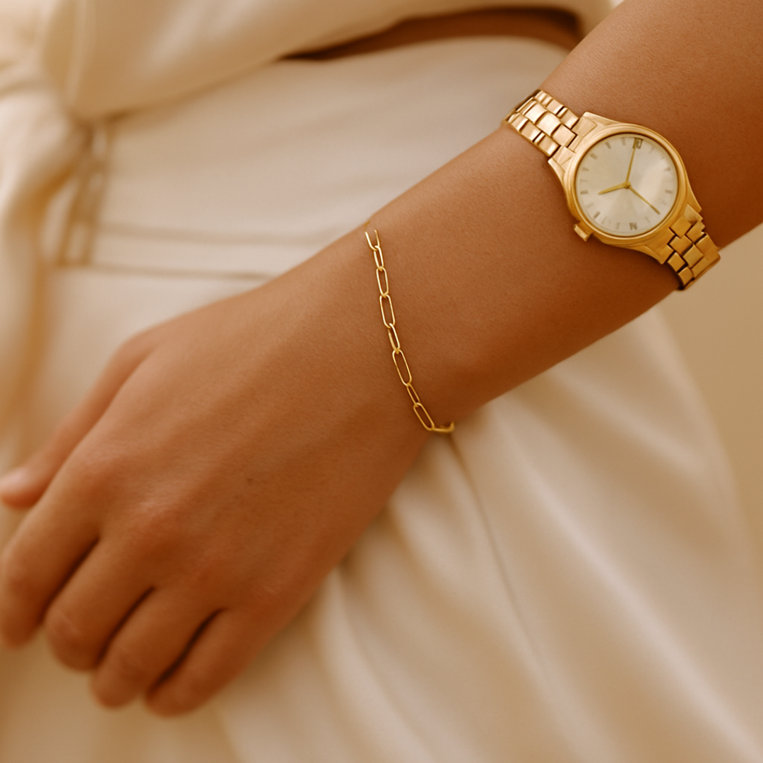 Pulsera Eslabones Apilable Baño Oro Hipoalergénica Ajustable 18 cm-2