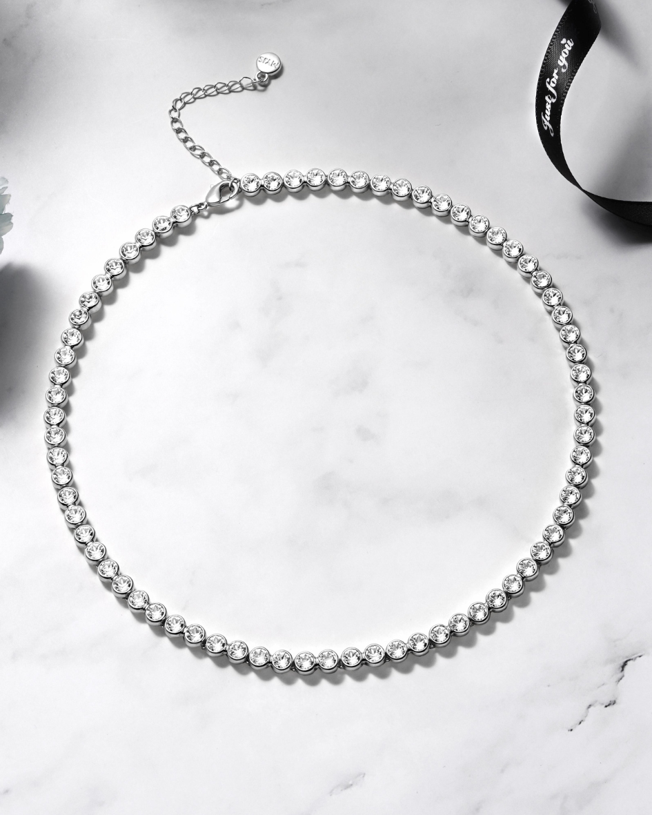 Collar Tennis Plateado con Cristales de Swarovski de Austria – Brillo sin límites-3