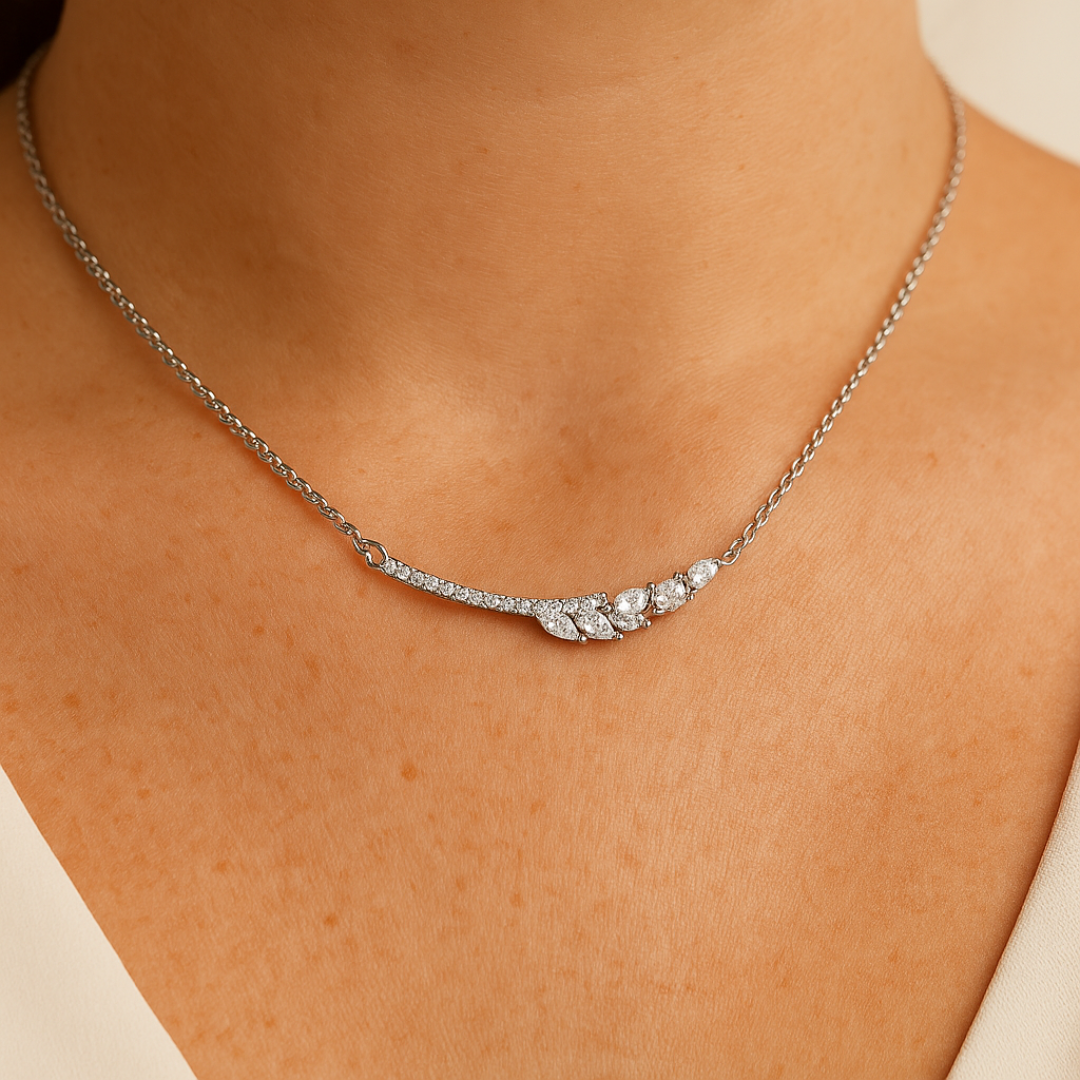 Collar Laeta Cesar con Cristales Marquesa, Bañado en Rodio-4