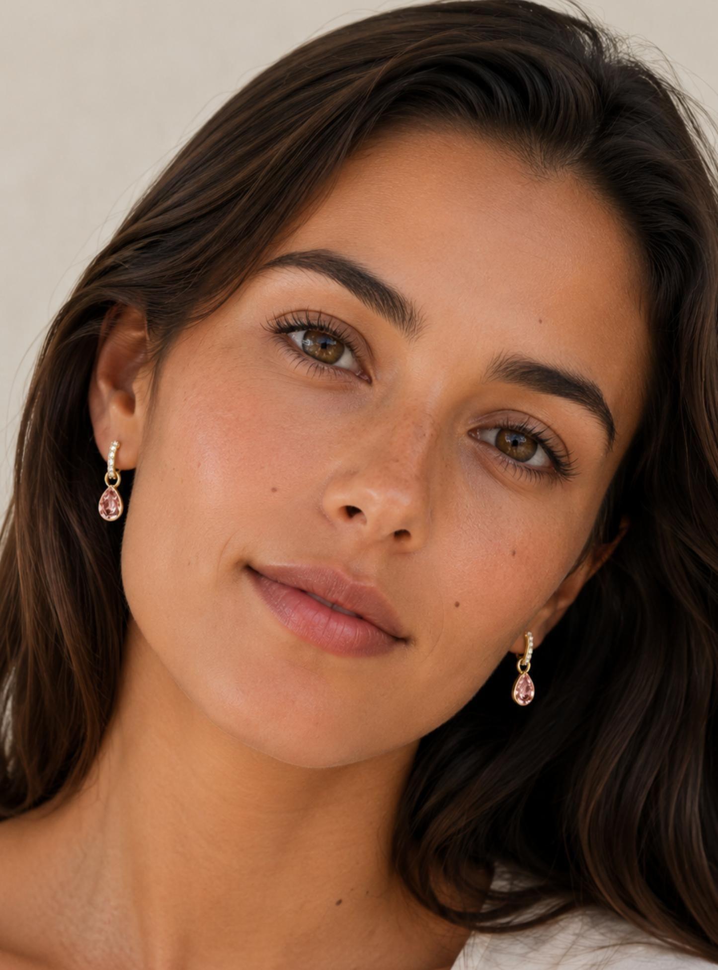 Aros Colgantes Oro con Cristales Rosa Vintage – Aros Mujer Hipoalergénicos-3