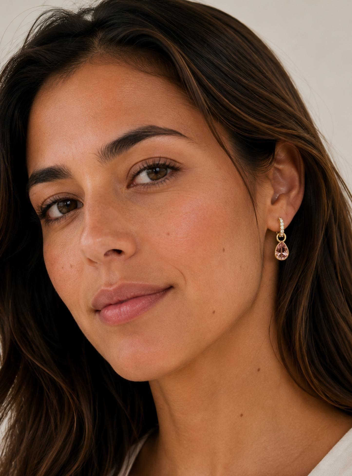 Aros Colgantes Oro con Cristales Rosa Vintage – Aros Mujer Hipoalergénicos-4