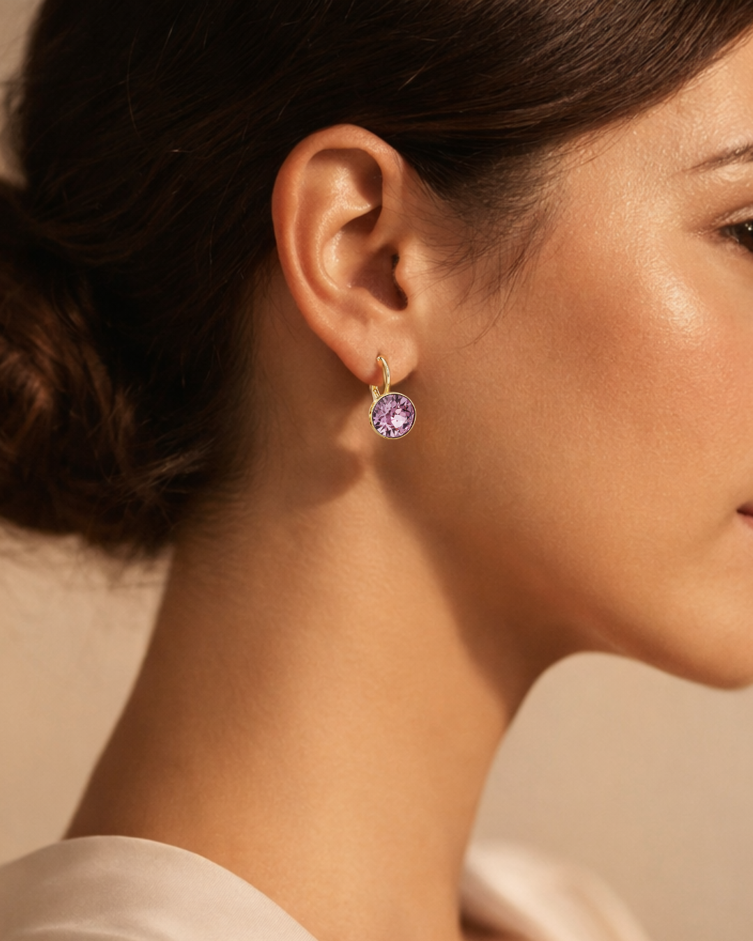 Aros colgantes Bella con cristales rosa antiguo y baño de oro 16K-3