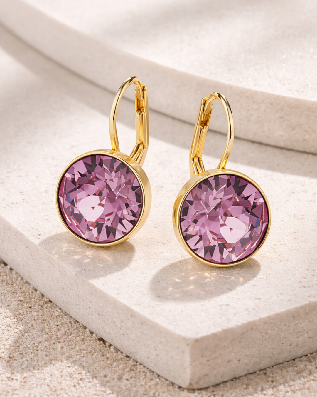 Aros colgantes Bella con cristales rosa antiguo y baño de oro 16K-6