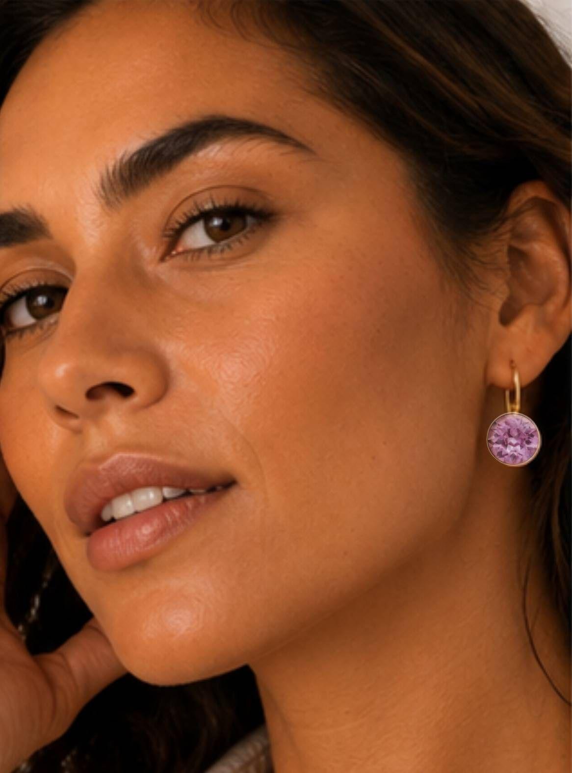 Aros colgantes Bella con cristales rosa antiguo y baño de oro 16K-2