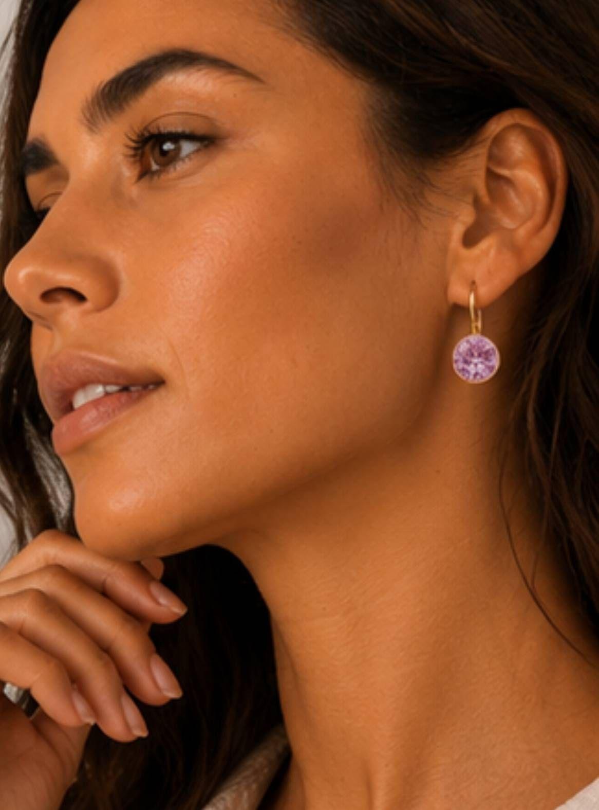 Aros colgantes Bella con cristales rosa antiguo y baño de oro 16K-3