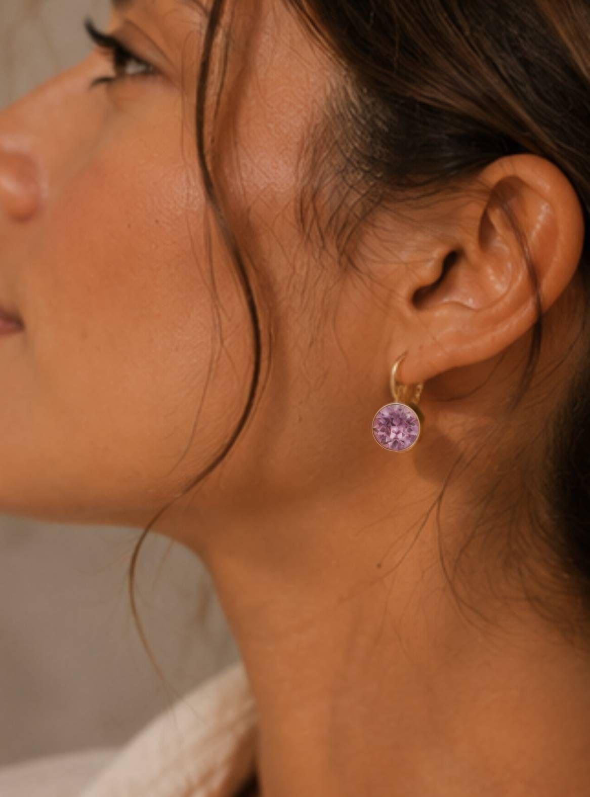 Aros colgantes Bella con cristales rosa antiguo y baño de oro 16K-4