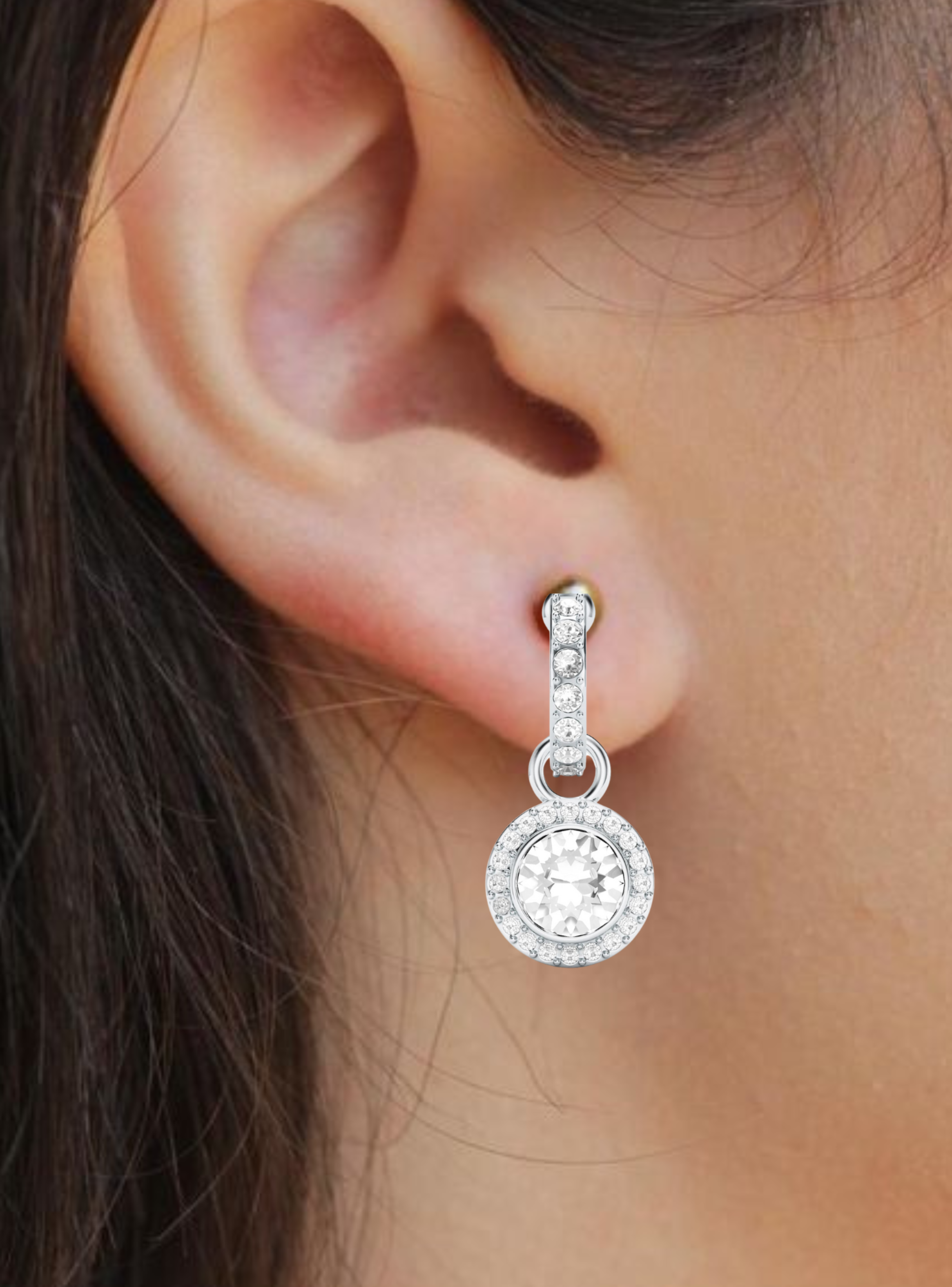 Aros colgantes Angelic Circle con cristal de Swarovski transparentes en plata-4