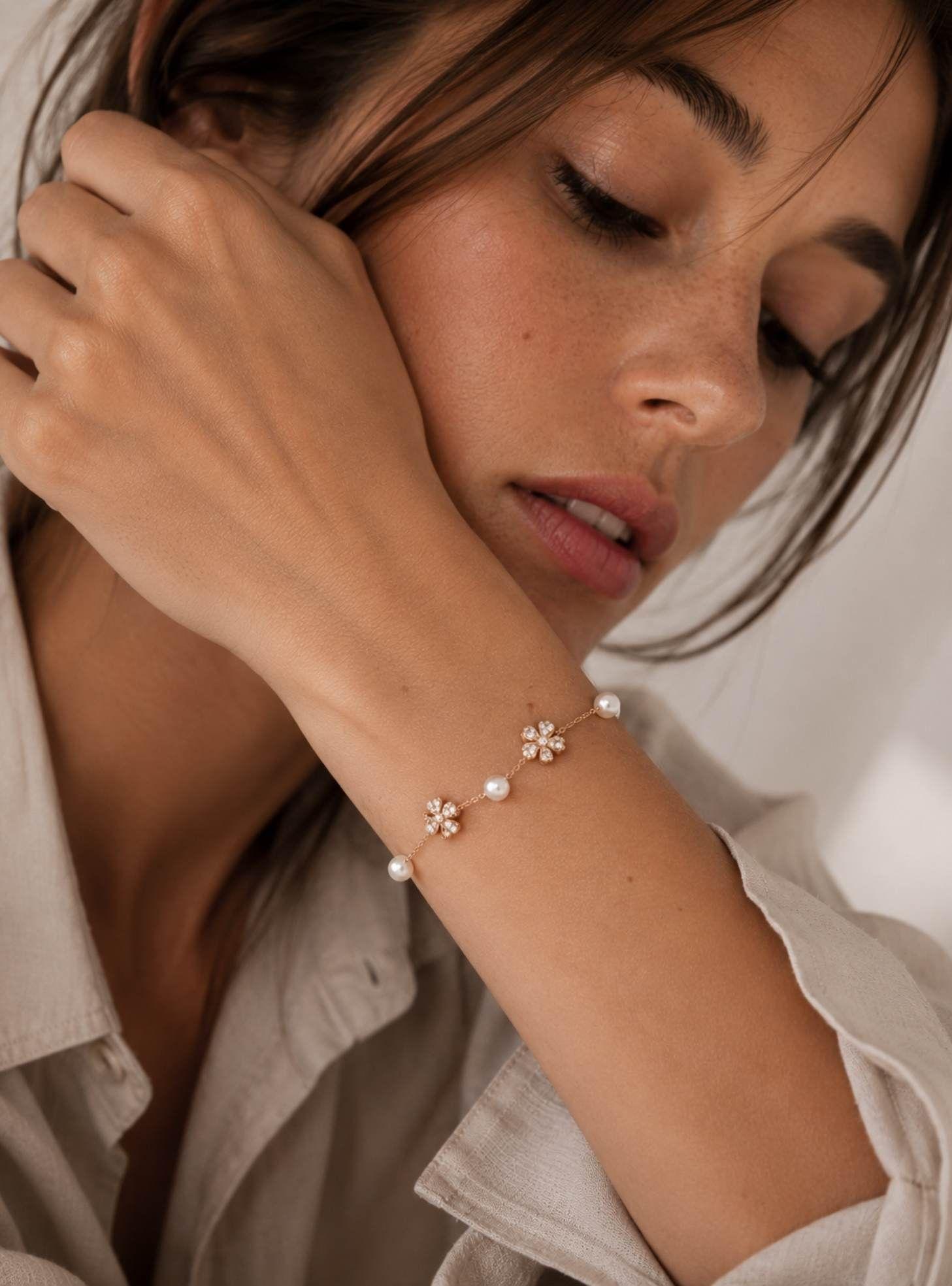 Pulsera Cherry Blossom Oro Rosa con Perlas-3